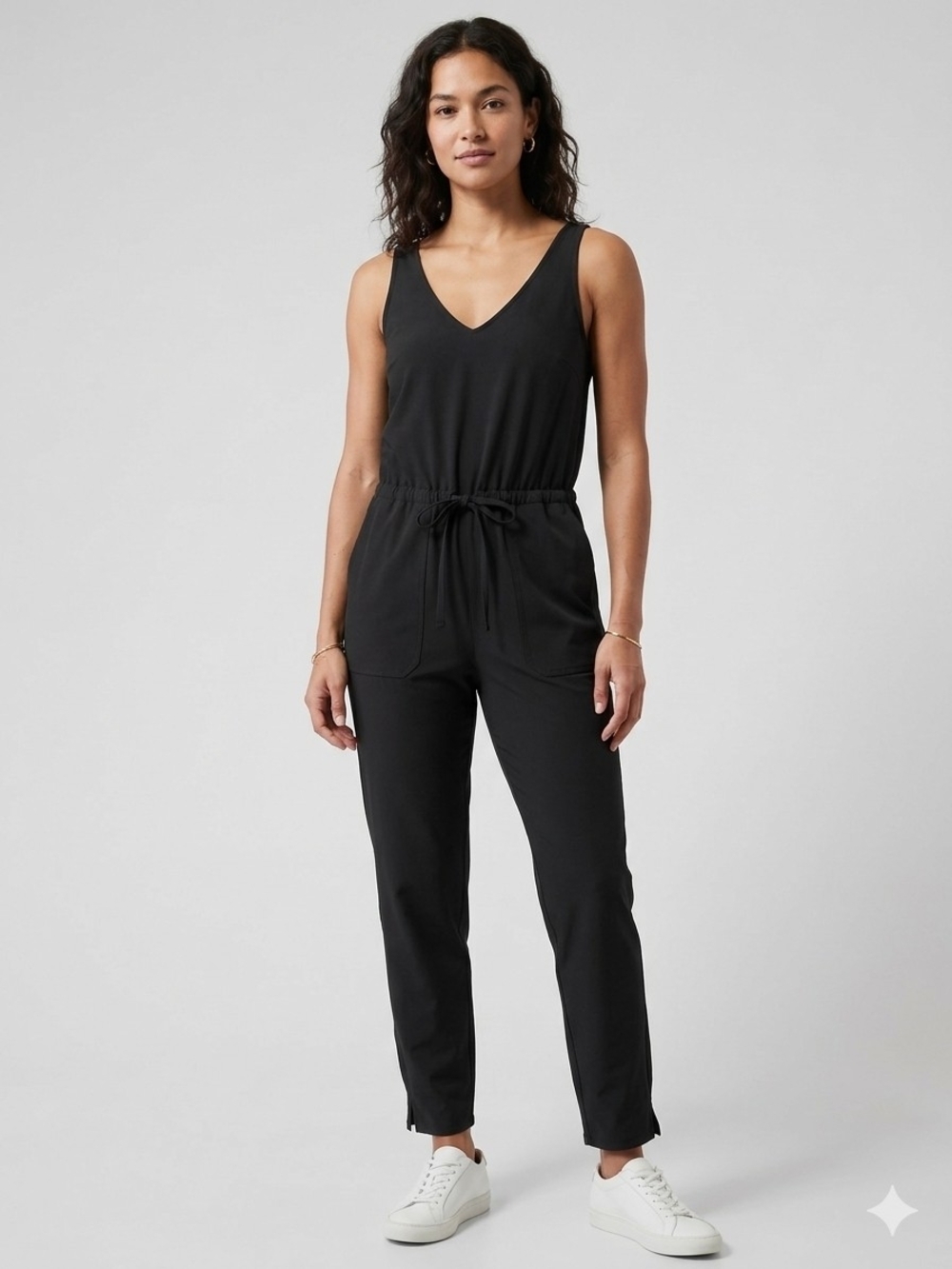 Patagonia Fleetwith Sleeveless V-Neck Drawstring Waist Jumpsuit Black - M